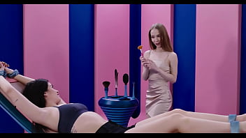 Cute brunette brill angel tied up and tickled feather feet tickling with petite nata gold