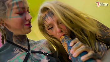 Heavy tattooed lesbians riding big toys anal atm fatnasy dildos alt girls punk goth hippie and split tongue