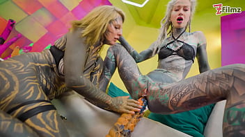 Heavy tattooed lesbians riding big toys anal atm fatnasy dildos alt girls punk goth hippie and split tongue
