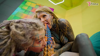 Heavy tattooed lesbians riding big toys anal atm fatnasy dildos alt girls punk goth hippie and split tongue