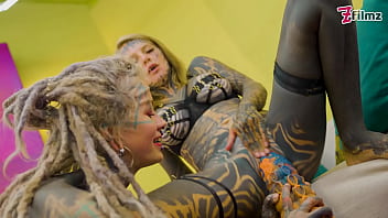 Heavy tattooed lesbians riding big toys anal atm fatnasy dildos alt girls punk goth hippie and split tongue