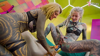 Heavy tattooed lesbians riding big toys anal atm fatnasy dildos alt girls punk goth hippie and split tongue