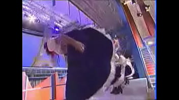 Girls dance and kick on stage showing upskirts