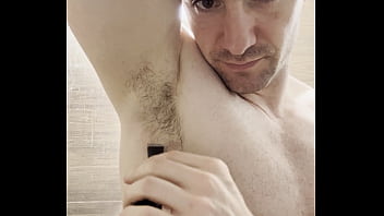 I trim my sweaty hairy armpits chest and arms after the gym to prepare for a photoshoot next week behind the scenes