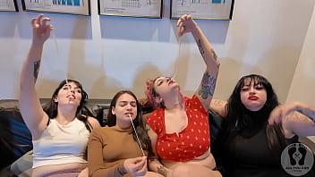 Four girls chewing gum fetish together sfw 4k