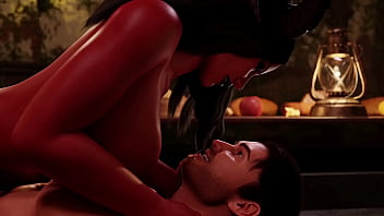 Naughty demon sits nicely and gets cumshot on her face