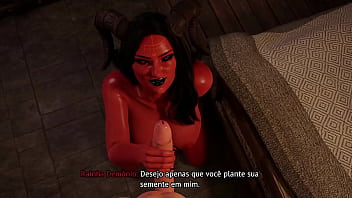 Naughty demon sits nicely and gets cumshot on her face