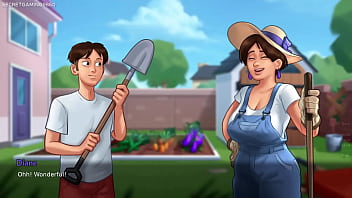 Summertime saga by darkcookie big titted milf plays with horny guy in her garden