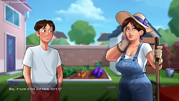 Summertime saga by darkcookie big titted milf plays with horny guy in her garden hot sexy garden milf