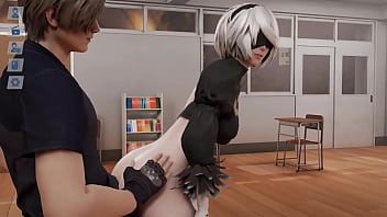 2b's pussy became stretched due to leon's huge cock resident evil nier automata 3d hentai game animation