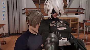 2b's pussy became stretched due to leon's huge cock resident evil nier automata 3d hentai game animation