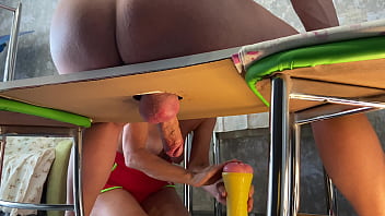 Femdom stepmom collect semen with flashlinght