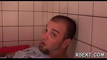 Darksome beauty sucks a large pole