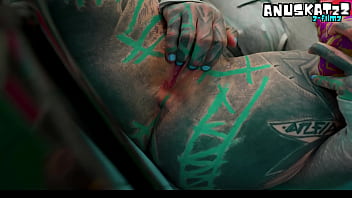 Anal solo for skinny tattoows girl dildos and fuck her tiny butthole