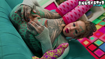 Anal solo for skinny tattoows girl dildos and fuck her tiny butthole