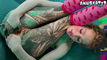 Anal solo for skinny tattoows girl dildos and fuck her tiny butthole