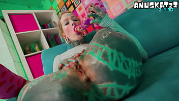 Anal solo for skinny tattoows girl dildos and fuck her tiny butthole