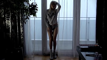 Gorgeous happy blonde with perfect natural tits super teasing and real fuck