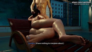 Freshwomen busty young babe with a big ass rides a big cock by the pool and swallows cum 3d animated porn game part #4