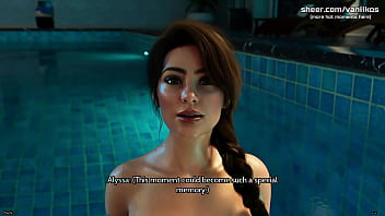 Freshwomen busty young babe with a big ass rides a big cock by the pool and swallows cum 3d animated porn game part #4