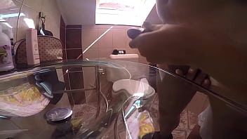 I give him hand job from behind compilation of view from two cameras