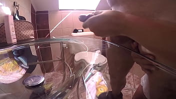 I give him hand job from behind compilation of view from two cameras