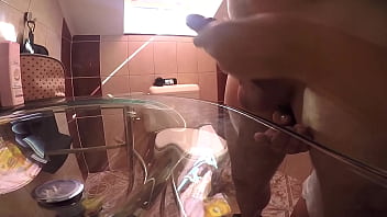 I give him hand job from behind compilation of view from two cameras