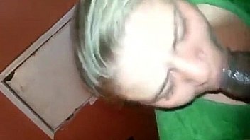 White chick sucking on a big fat black monster dick