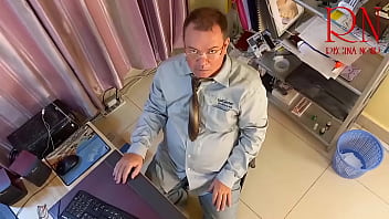 Grow like a tower giant secretary in the office the manager guy is very surprised by her height s2