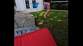 Latex fuck by the pool pov