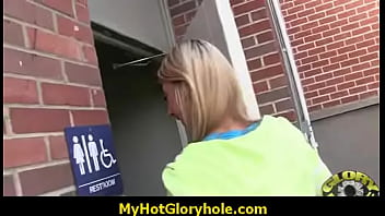 Sweet glory hole cock sucking in interracial blowjob 10