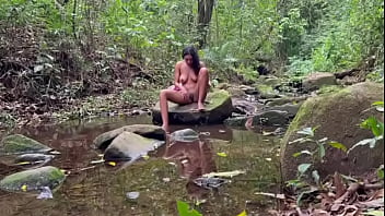 Latina from the countryside rubs her natural and hairy pussy outdoors and the stranger can't stand to watch it anymore until
