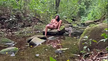 Latina from the countryside rubs her natural and hairy pussy outdoors and the stranger can't stand to watch it anymore until