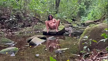 Latina from the countryside rubs her natural and hairy pussy outdoors and the stranger can't stand to watch it anymore until