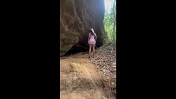 Latina from the countryside rubs her natural and hairy pussy outdoors and the stranger can't stand to watch it anymore until