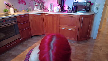 Redhead chick sucking dick of fat old dude