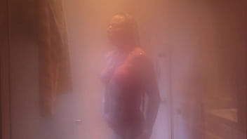 Blonde muscle milf in the shower—playing with her perfect body