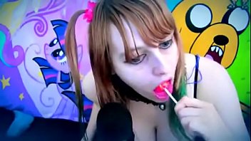 Beauty sucking and licking lollipop ear to ear asmr