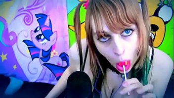 Beauty sucking and licking lollipop ear to ear asmr