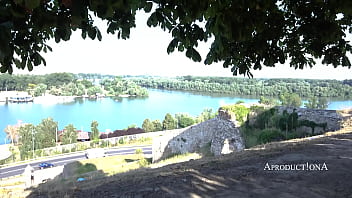 Blow job and cum swallow at the city castle