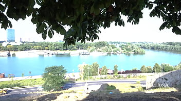 Blow job and cum swallow at the city castle