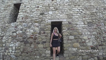 Blow job and cum swallow at the city castle