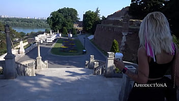 Blow job and cum swallow at the city castle