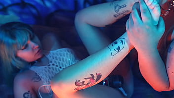 Lesbian strap on foot tickling fetish & toe sucking