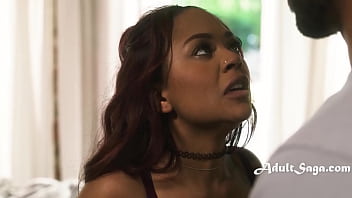 Neighbor blackmails busty ebony sitter who snuck in her boyfriend to clients house