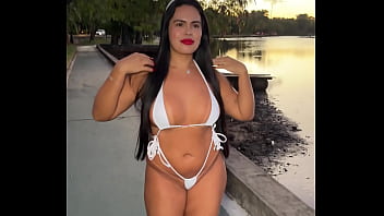 Brazilian wife in bikini in public