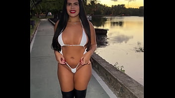 Brazilian wife in bikini in public