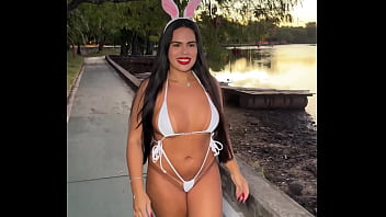 Brazilian wife in bikini in public