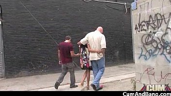 Ebony babe sucks group of white guys 21