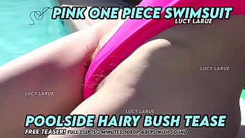 Pink one piece swimsuit poolside hairy bush tease